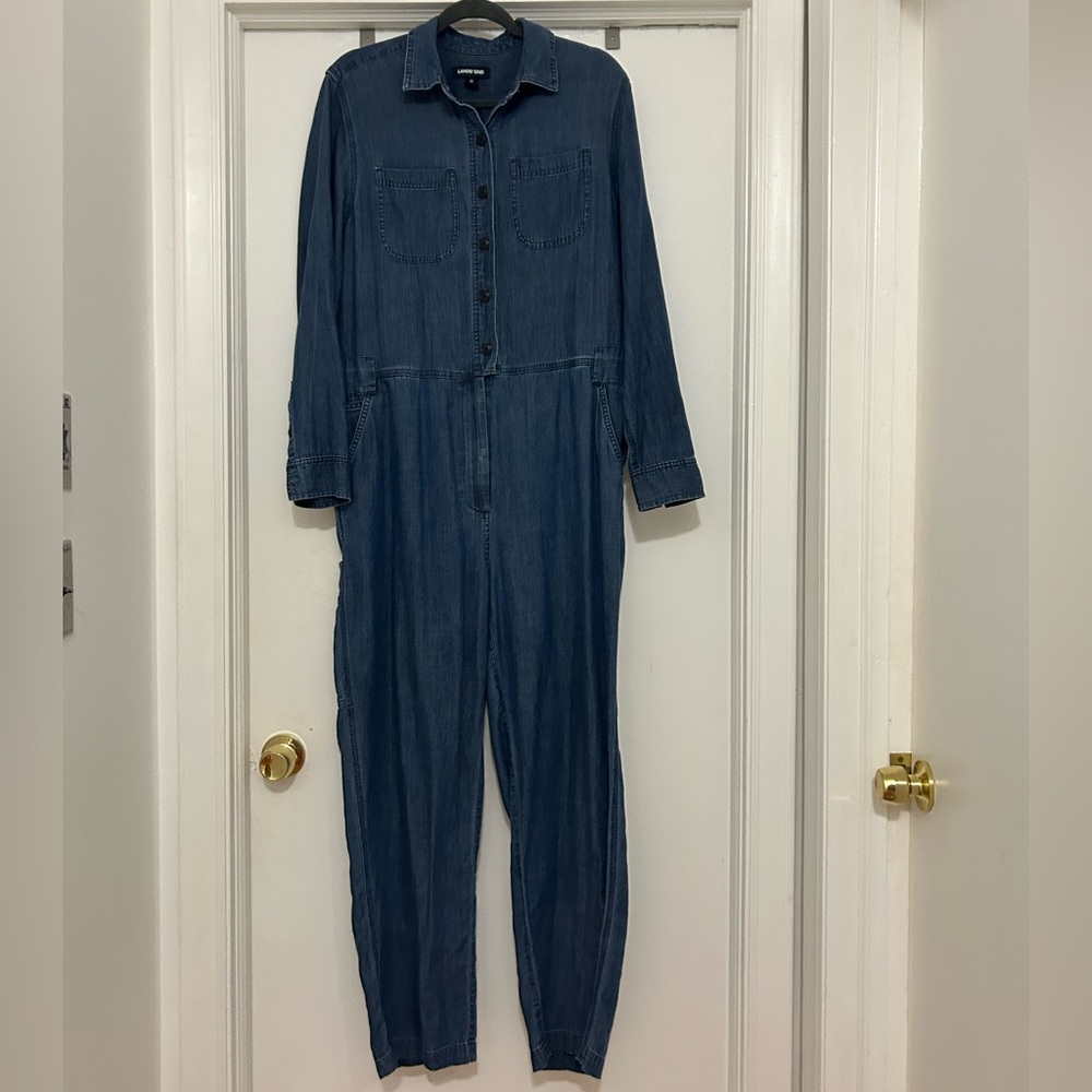 Lands' End Blue Denim Jumpsuit Relaxed Fit